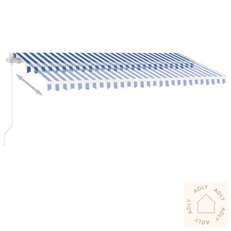Manuell Uttrekkbar Markise Med Led 450X300 Cm Blå Og Hvit