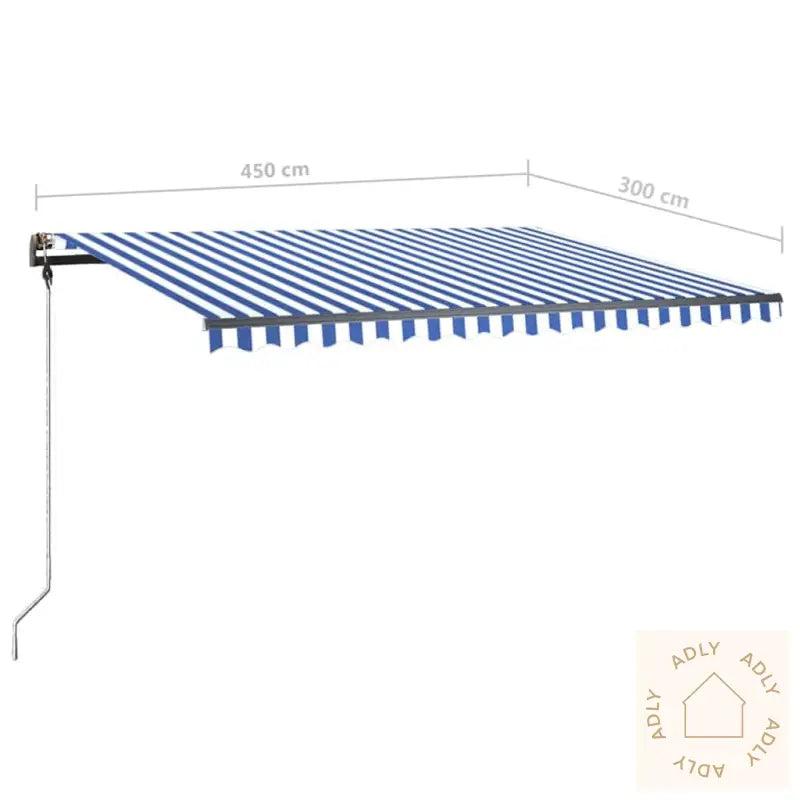 Manuell Uttrekkbar Markise Med Led 450X300 Cm Blå Og Hvit