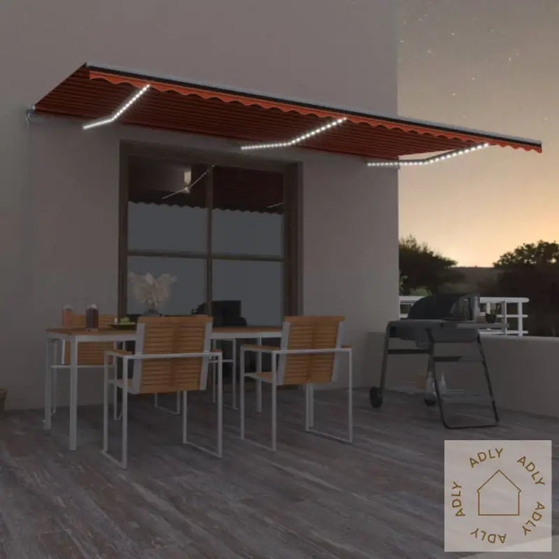 Manuell Uttrekkbar Markise Med Led 600X350 Cm Oransje Og Brun