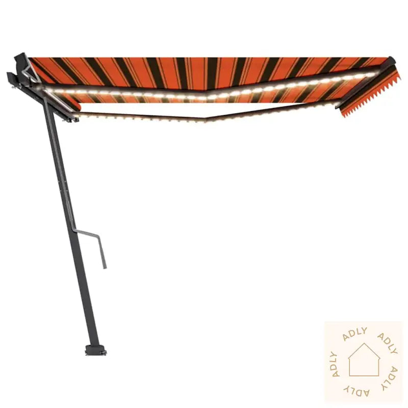 Manuell Uttrekkbar Markise Med Led 450X300 Cm Oransje Og Brun