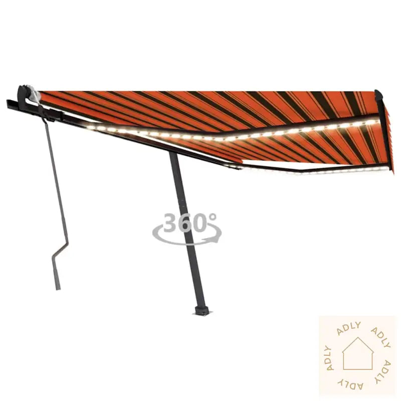 Manuell Uttrekkbar Markise Med Led 450X300 Cm Oransje Og Brun