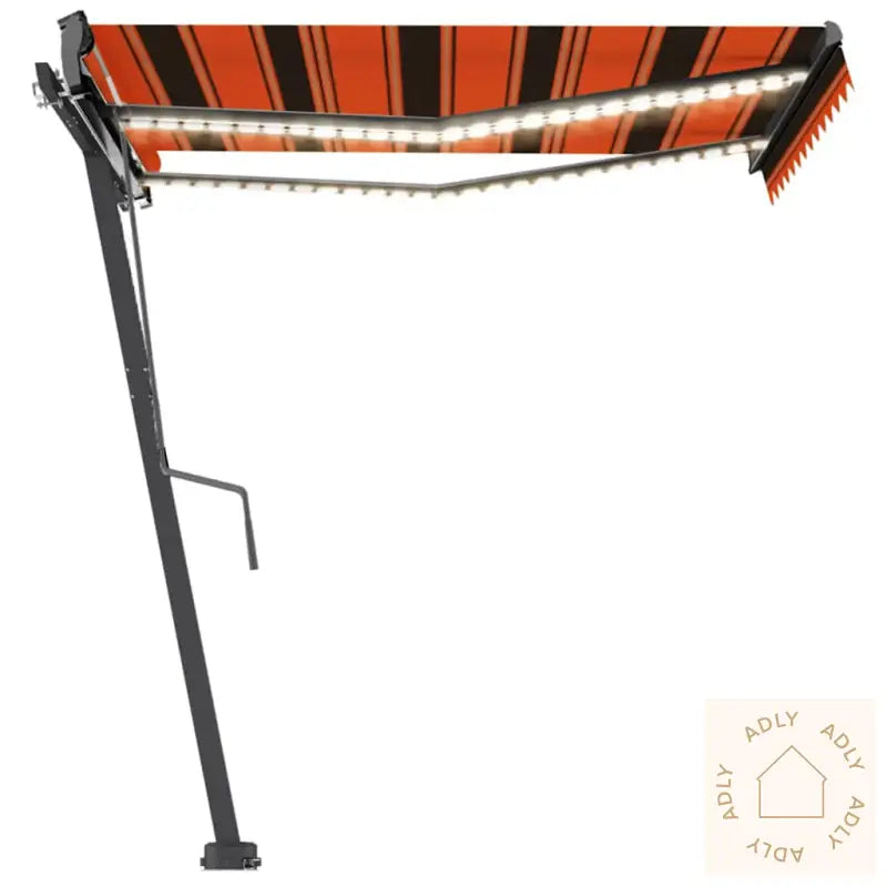 Manuell Uttrekkbar Markise Med Led 300X250 Cm Oransje Og Brun