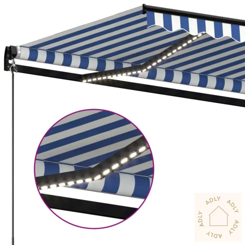 Manuell Uttrekkbar Markise Med Led 600X300 Cm Blå Og Hvit