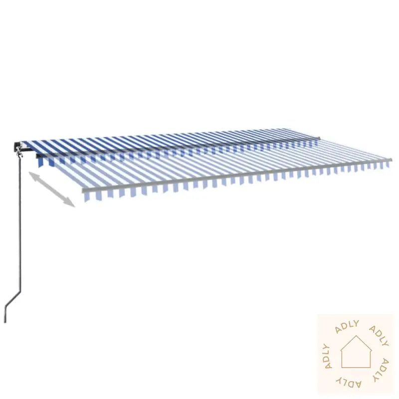 Manuell Uttrekkbar Markise Med Led 600X300 Cm Blå Og Hvit