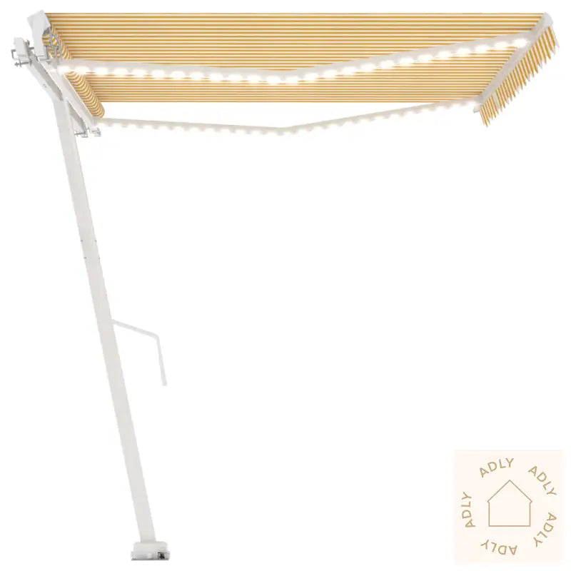 Manuell Uttrekkbar Markise Med Led 450X300 Cm Gul Og Hvit