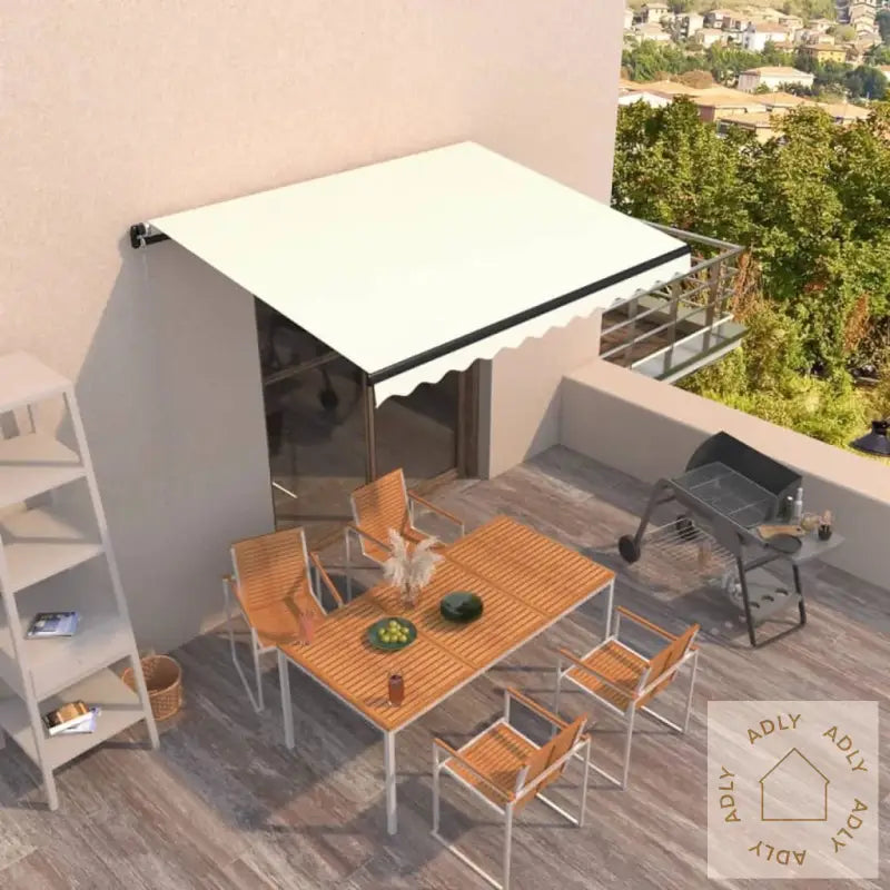 Manuell Uttrekkbar Markise 350X250 Cm Kremhvit