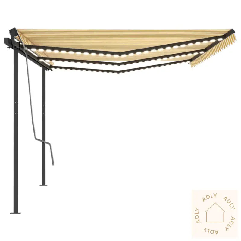 Manuell Uttrekkbar Markise Med Led 6X3,5 M Gul Og Hvit