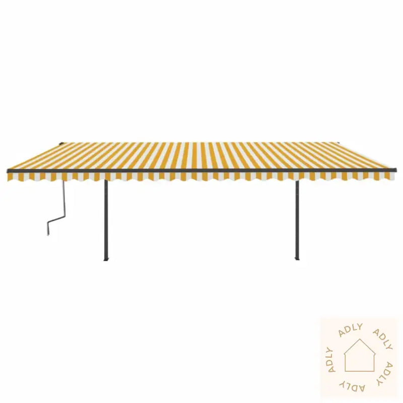 Manuell Uttrekkbar Markise Med Led 6X3,5 M Gul Og Hvit