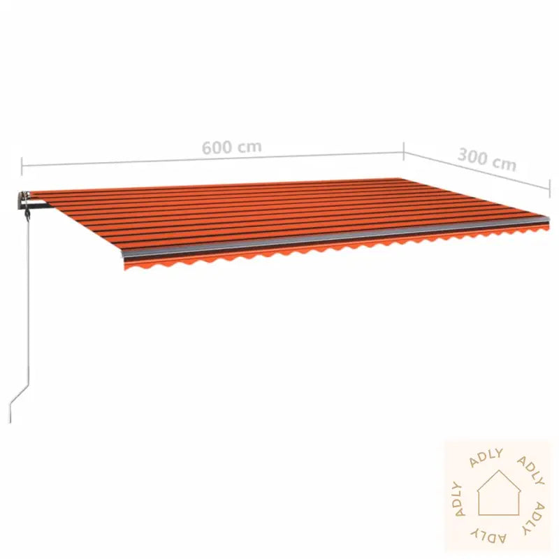 Manuell Uttrekkbar Markise Med Led 600X300 Cm Oransje Og Brun