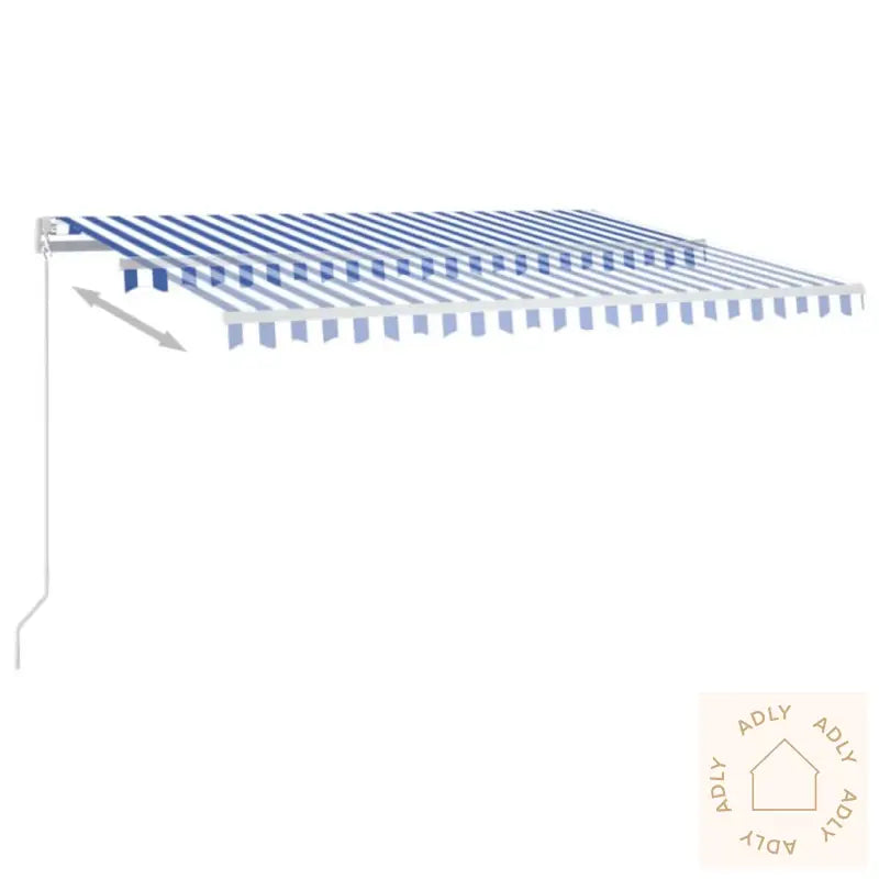 Manuell Uttrekkbar Markise Med Led 450X350 Cm Blå Og Hvit