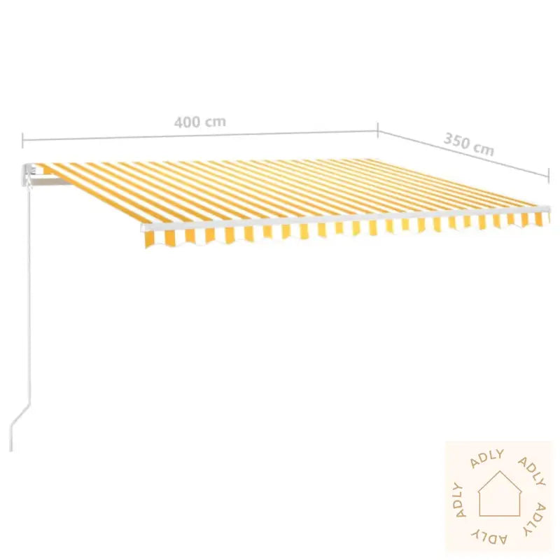 Manuell Uttrekkbar Markise Med Led 400X350 Cm Gul Og Hvit