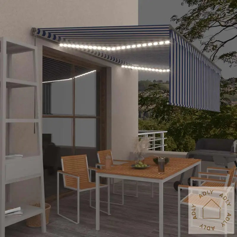 Manuell Uttrekkbar Markise Rullegardin Og Led 4,5X3 M Blå Hvit