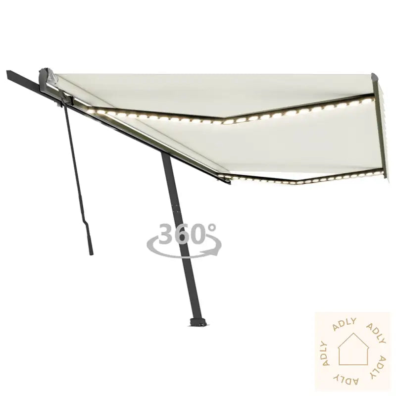 Manuell Uttrekkbar Markise Med Led 500X350 Cm Kremhvit