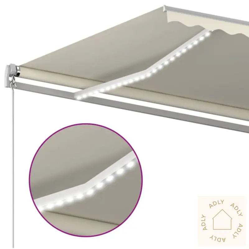 Manuell Uttrekkbar Markise Med Led 400X350 Cm Kremhvit