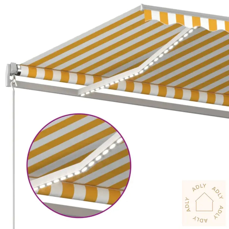 Manuell Uttrekkbar Markise Med Led 500X300 Cm Gul Og Hvit