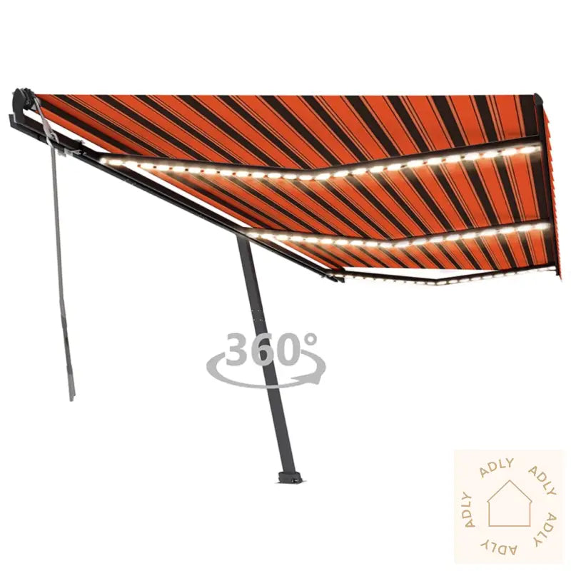 Manuell Uttrekkbar Markise Med Led 600X350 Cm Oransje Og Brun