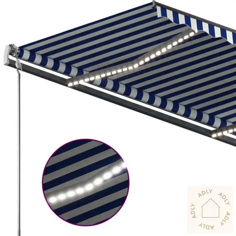 Manuell Uttrekkbar Markise Med Led 400X350 Cm Blå Og Hvit