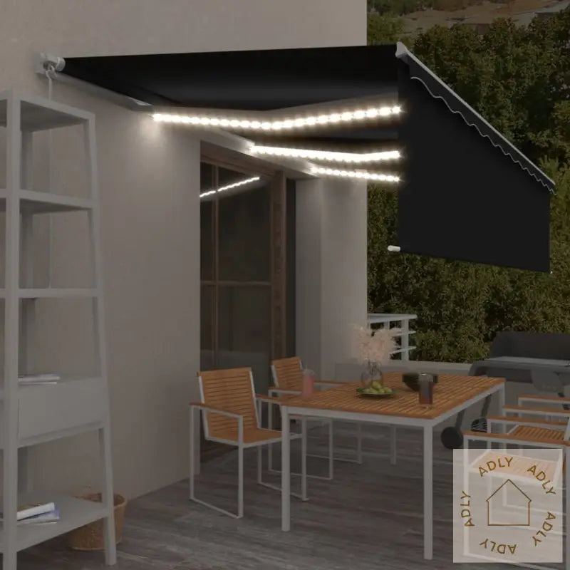Manuell Uttrekkbar Markise Med Rullegardin Led 6X3 M Antrasitt