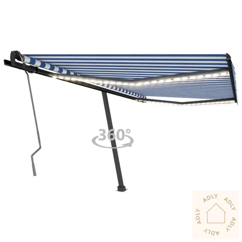 Manuell Uttrekkbar Markise Med Led 400X350 Cm Blå Og Hvit