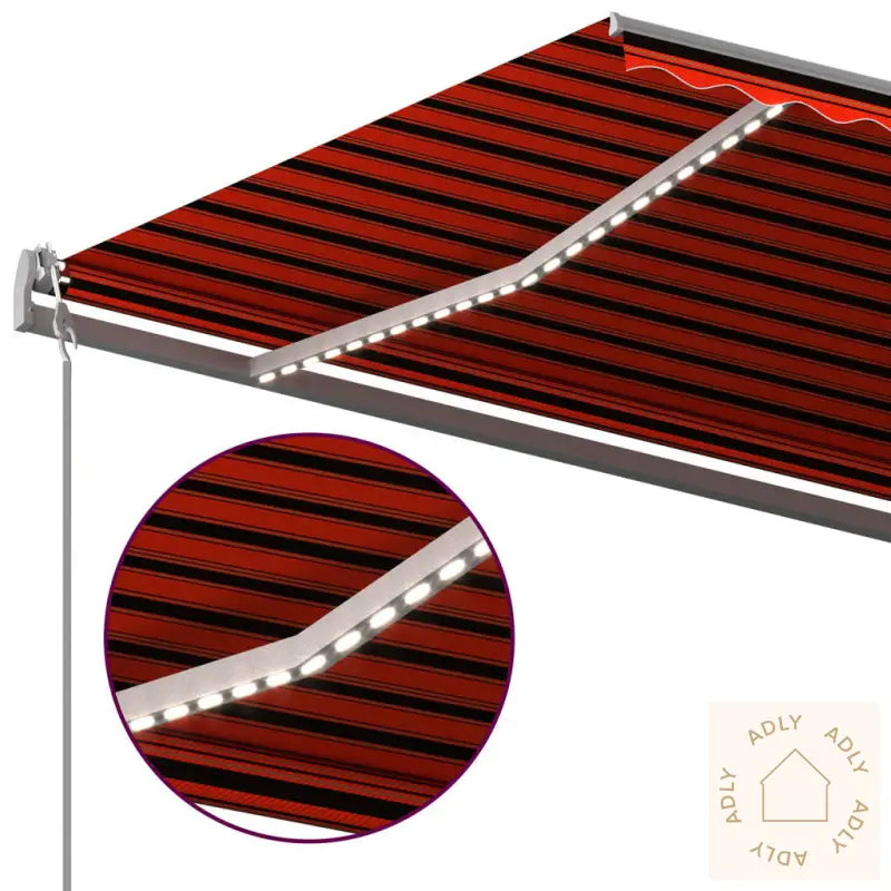 Manuell Uttrekkbar Markise Med Led 600X350 Cm Oransje Og Brun