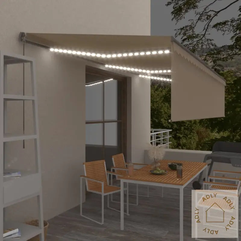 Manuell Uttrekkbar Markise Med Rullegardin Led 6X3 M Kremhvit