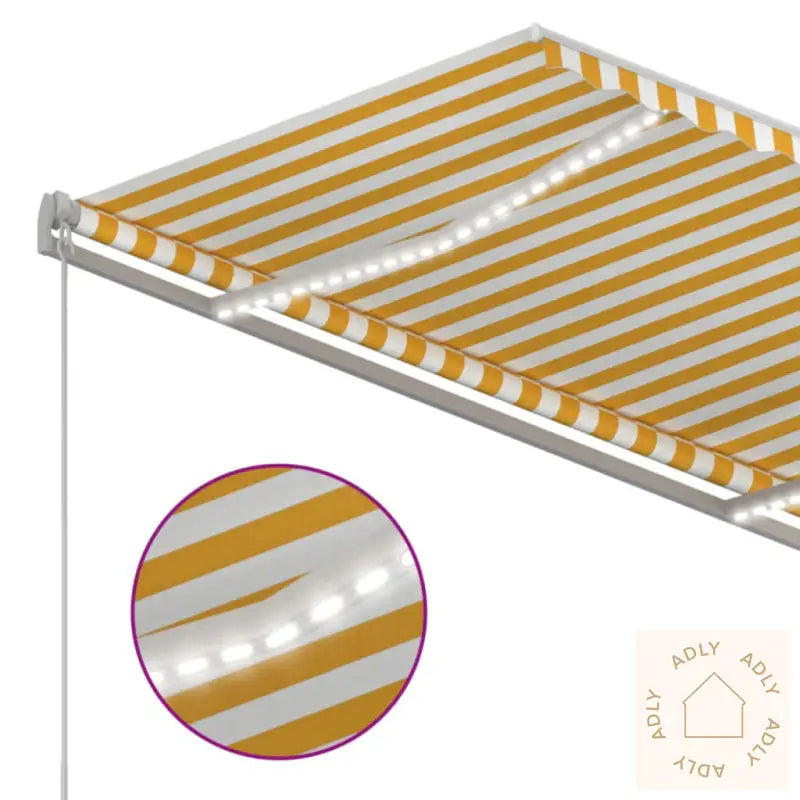 Manuell Uttrekkbar Markise Med Led 350X250 Cm Gul Og Hvit
