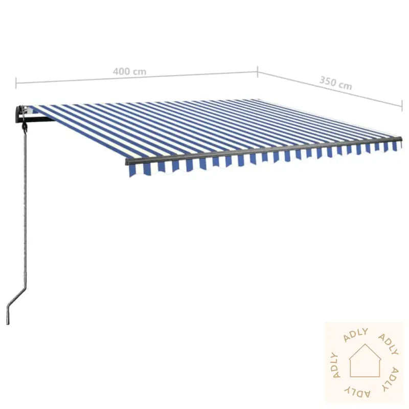 Manuell Uttrekkbar Markise Med Led 400X350 Cm Blå Og Hvit