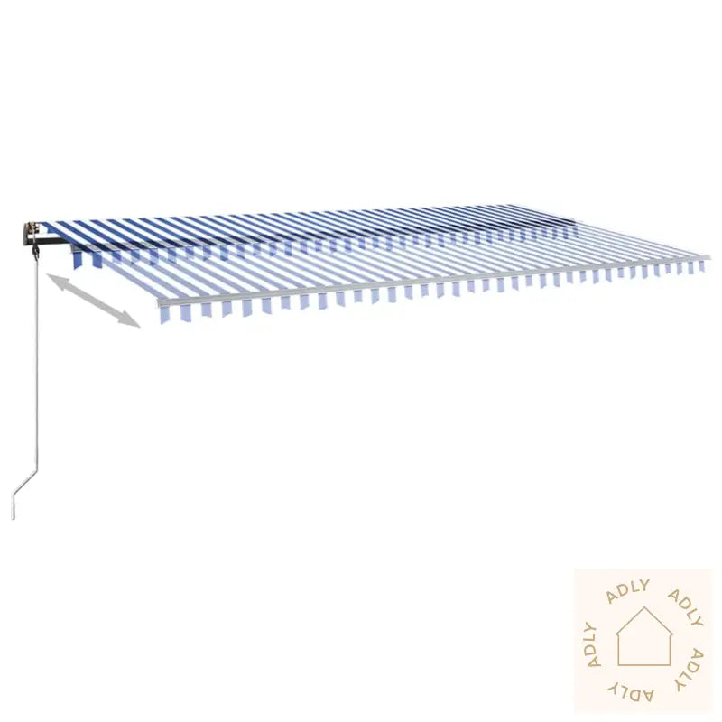 Manuell Uttrekkbar Markise Med Led 600X350 Cm Blå Og Hvit