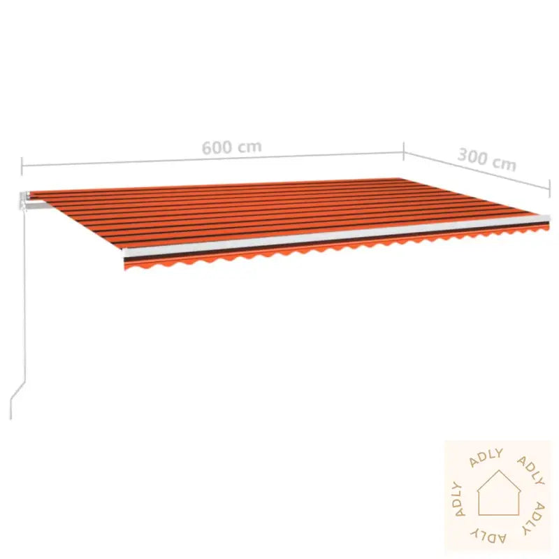 Manuell Uttrekkbar Markise Med Led 600X300 Cm Oransje Og Brun
