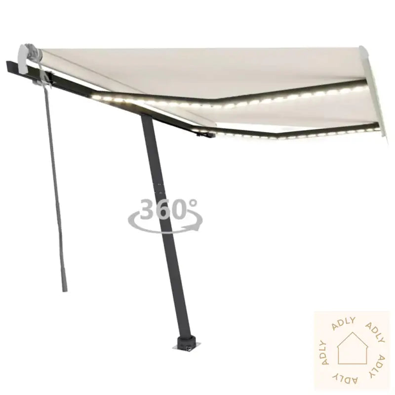 Manuell Uttrekkbar Markise Med Led 350X250 Cm Kremhvit