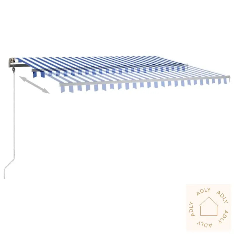 Manuell Uttrekkbar Markise Med Led 400X350 Cm Blå Og Hvit