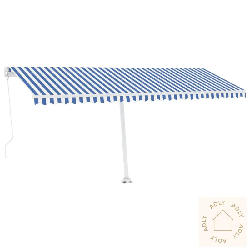 Manuell Uttrekkbar Markise Med Led 500X300 Cm Blå Og Hvit