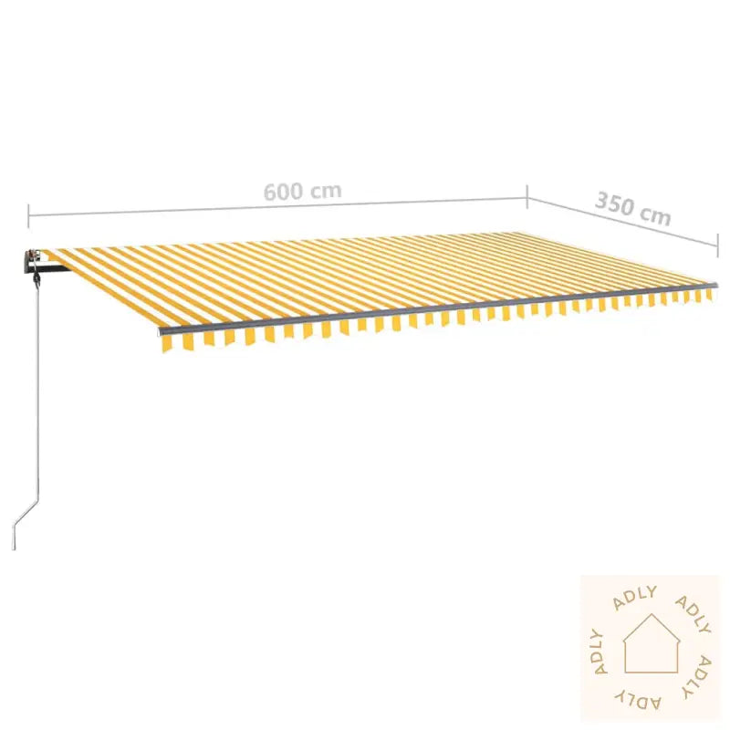 Manuell Uttrekkbar Markise Med Led 600X350 Cm Gul Og Hvit