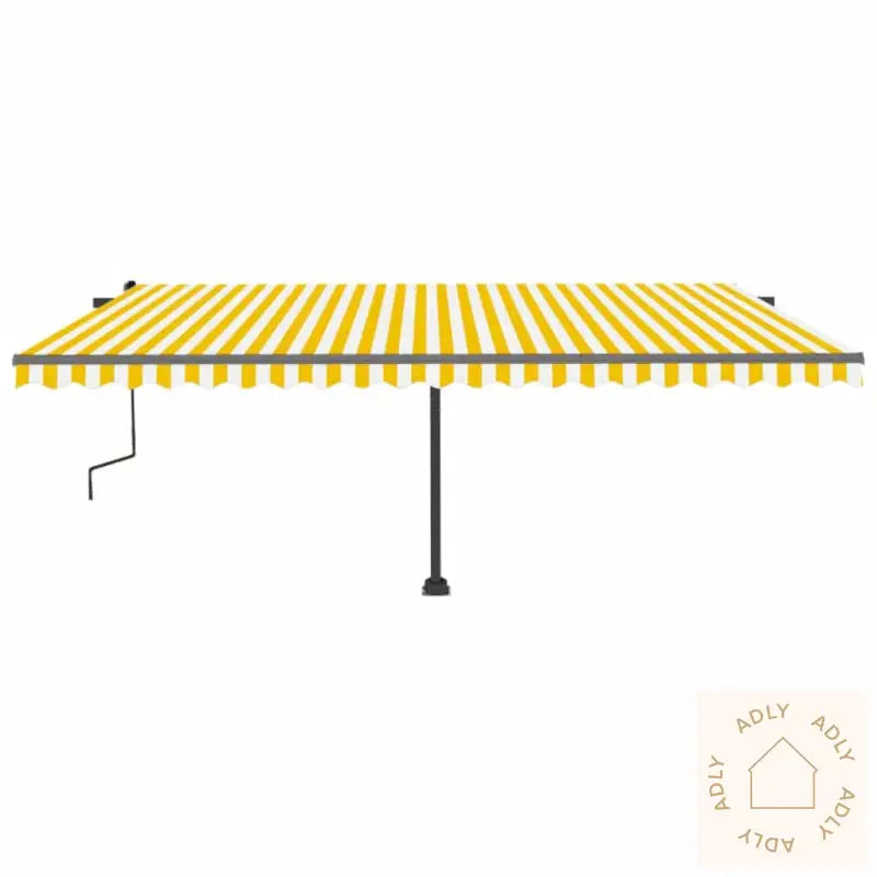 Manuell Uttrekkbar Markise Med Led 500X300 Cm Gul Og Hvit