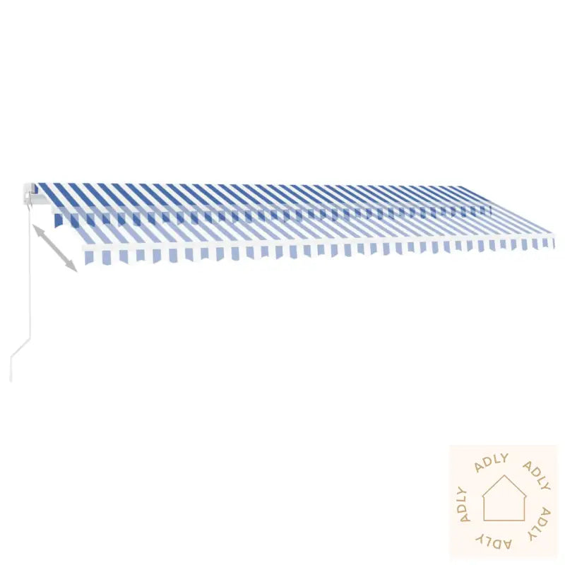 Manuell Uttrekkbar Markise Med Led 500X300 Cm Blå Og Hvit