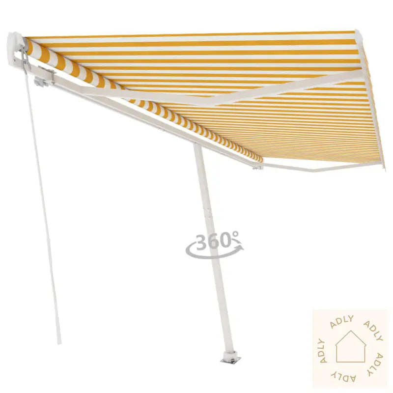 Frittstående Manuell Uttrekkbar Markise 500X350 Cm Gul/Hvit