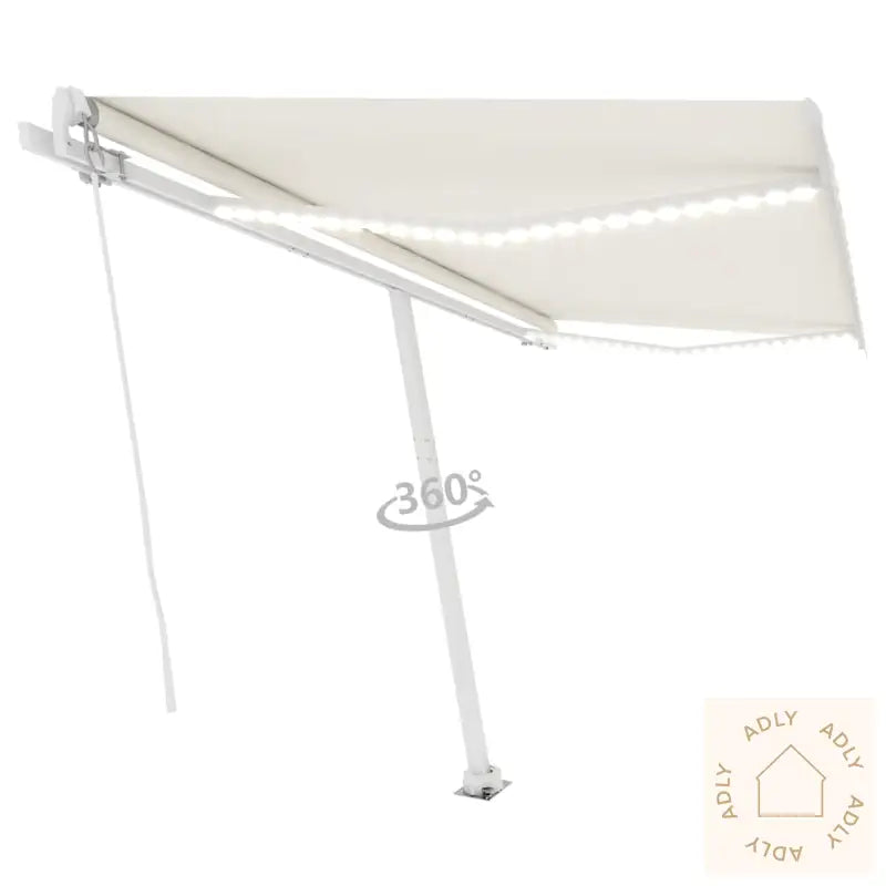 Manuell Uttrekkbar Markise Med Led 400X300 Cm Kremhvit