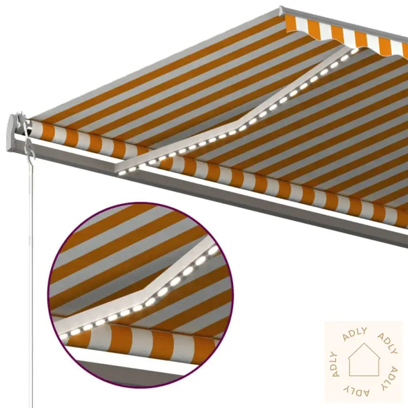 Manuell Uttrekkbar Markise Med Led 500X300 Cm Gul Og Hvit