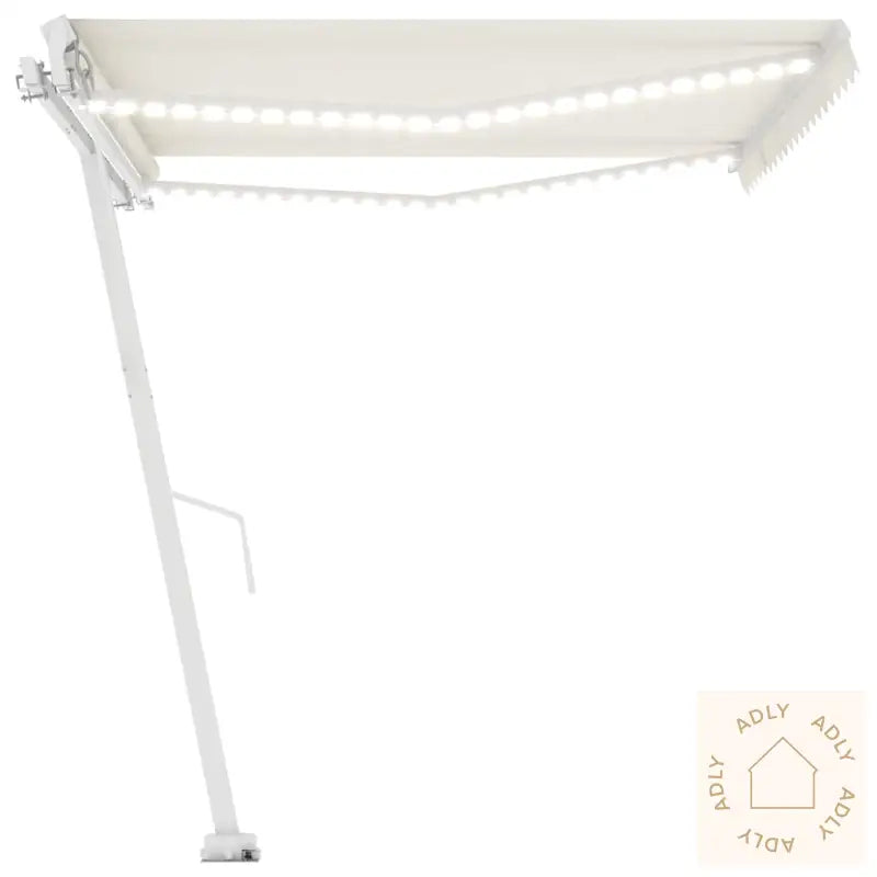 Manuell Uttrekkbar Markise Med Led 400X300 Cm Kremhvit