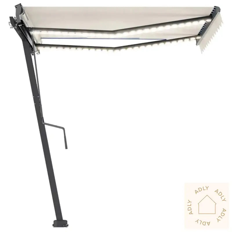 Manuell Uttrekkbar Markise Med Led 350X250 Cm Kremhvit