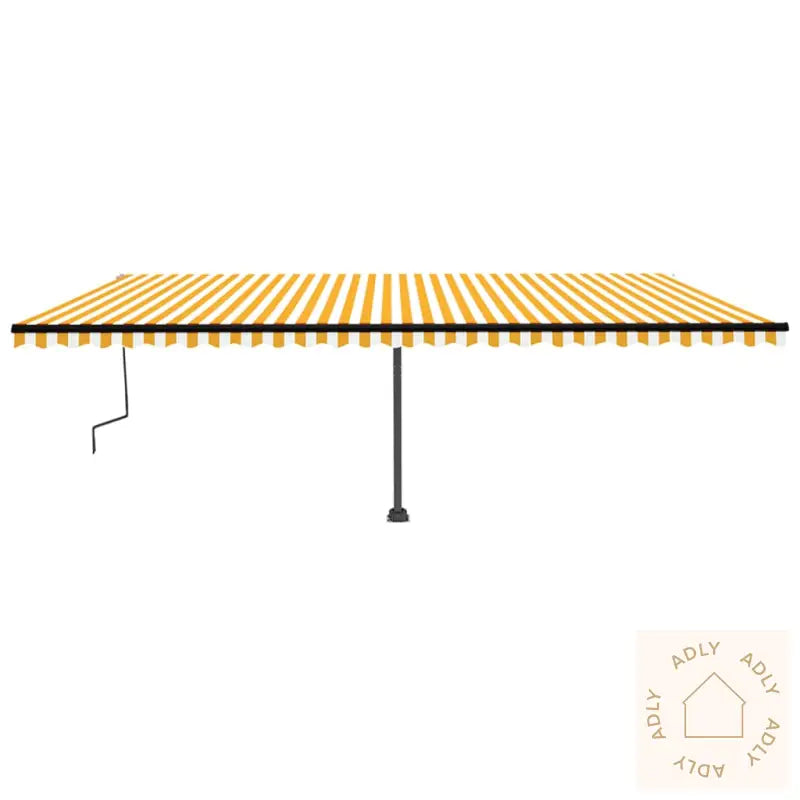 Manuell Uttrekkbar Markise Med Led 600X350 Cm Gul Og Hvit