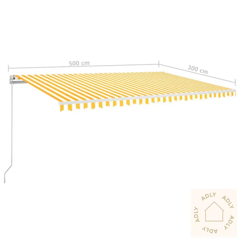 Manuell Uttrekkbar Markise Med Led 500X300 Cm Gul Og Hvit
