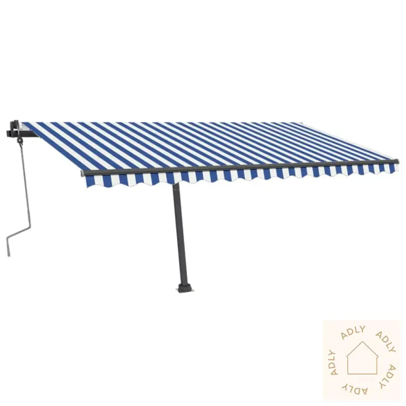Manuell Uttrekkbar Markise Med Led 400X350 Cm Blå Og Hvit