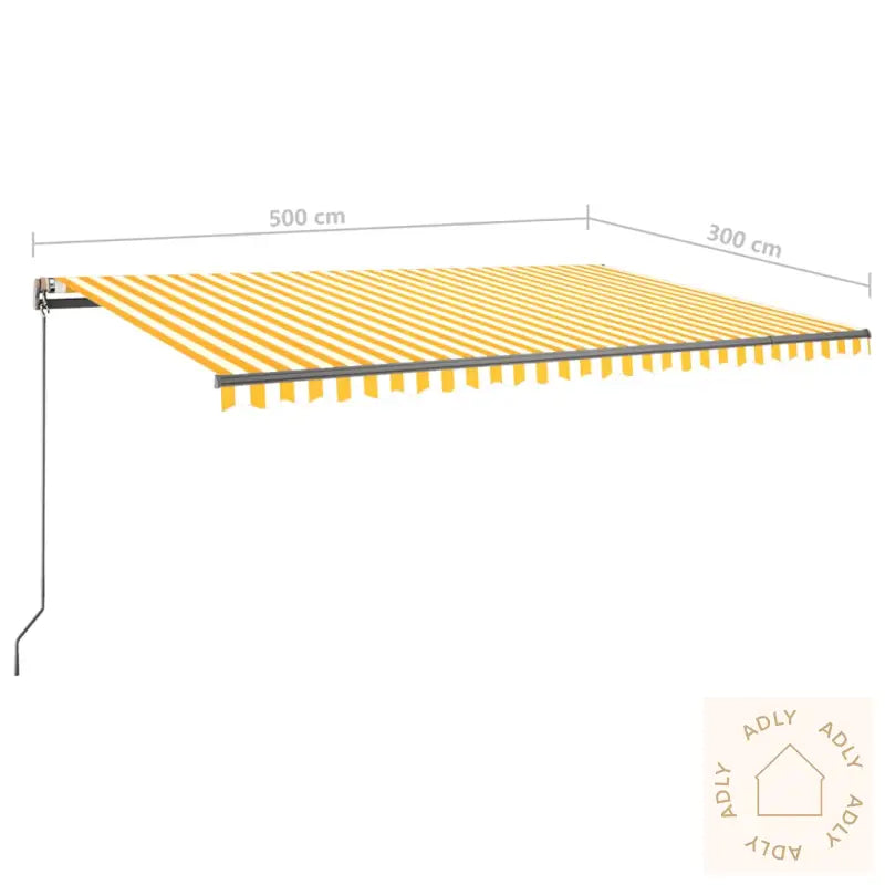 Manuell Uttrekkbar Markise Med Led 500X300 Cm Gul Og Hvit
