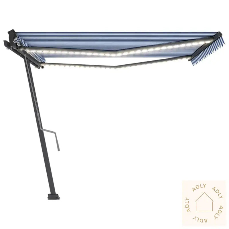 Manuell Uttrekkbar Markise Med Led 400X350 Cm Blå Og Hvit