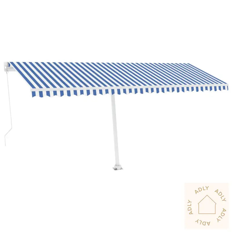 Frittstående Manuell Uttrekkbar Markise 500X300 Cm Blå Og Hvit