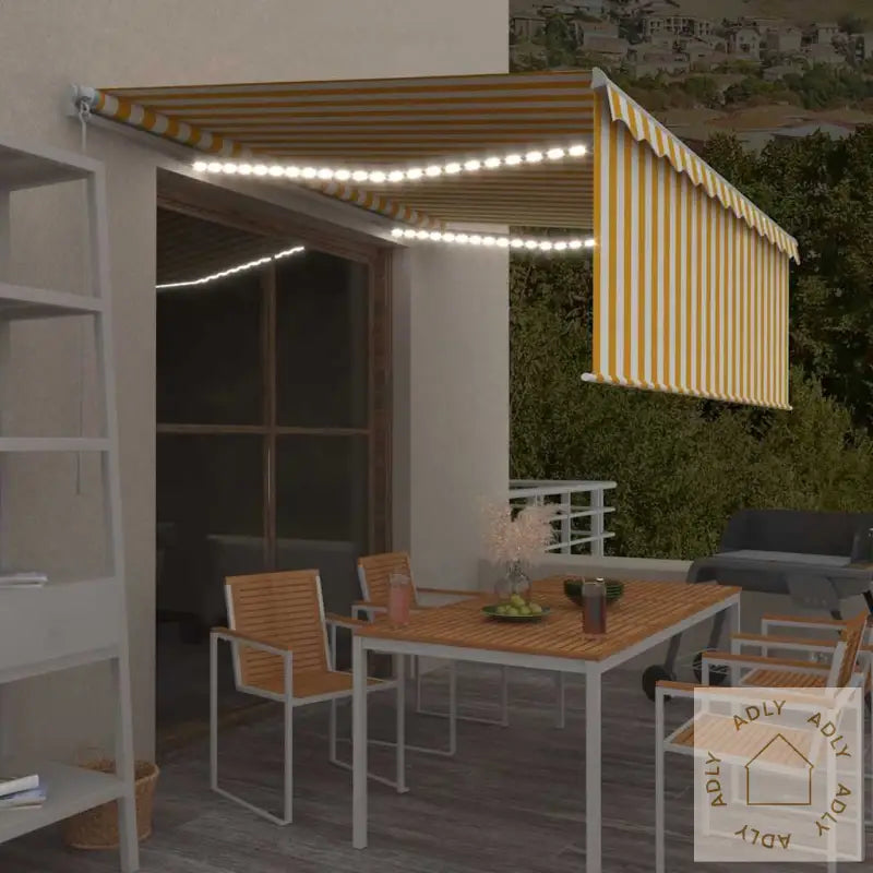 Manuell Uttrekkbar Markise Rullegardin Og Led 4X3 M Gul Og Hvit