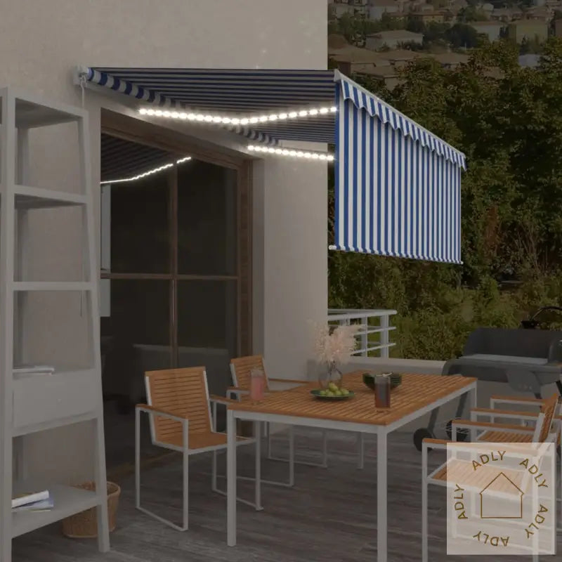 Manuell Markise Med Rullegardin Og Led 3X2,5 M Blå Og Hvit