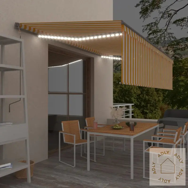 Manuell Uttrekkbar Markise Rullegardin Og Led 5X3 M Gul Og Hvit