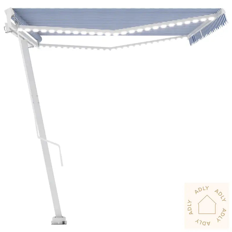 Manuell Uttrekkbar Markise Med Led 500X350 Cm Blå Og Hvit